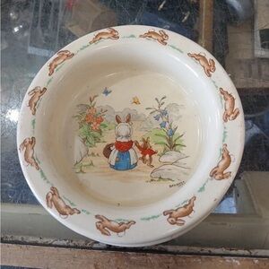 Vintage Royal Doulton Bunnykins Barbara Vernon " Going Shopping "Child Feed Bowl
